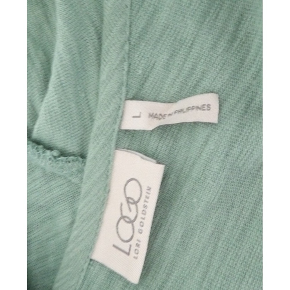 LOGO BY LORI GOLDSTEIN Green Open Light Cardigan Cotton Knit Embroidery‎ Size L - Picture 9 of 9